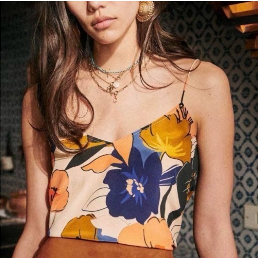 Sezane 100% Silk Tara Top Blouse Printed Maxi Flowers Size 36 French US 4